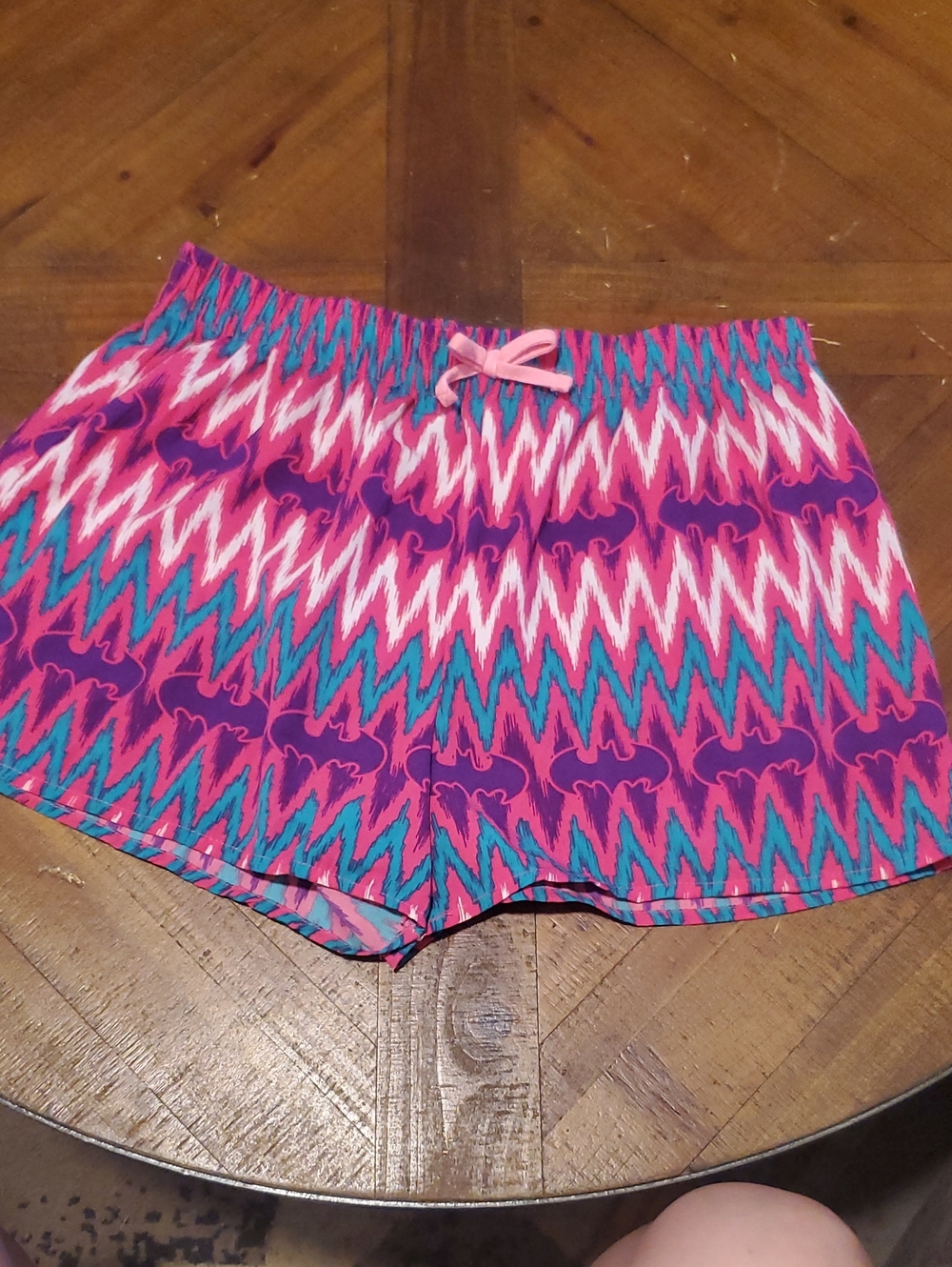 Girls' Pink & Teal Zigzag Elastic-Waist Shorts with Bow